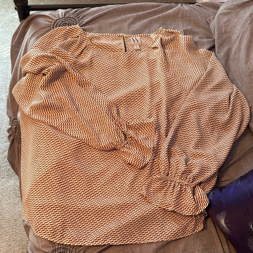 Worthington Cream and Brown Patterned Top